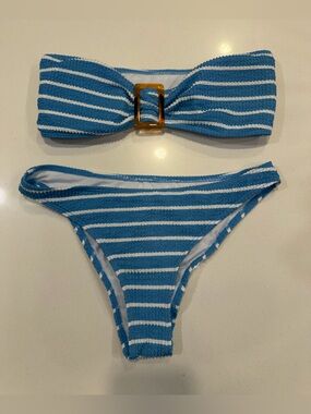 SHEIN Blue and White Striped Bikini Set. Size Medium